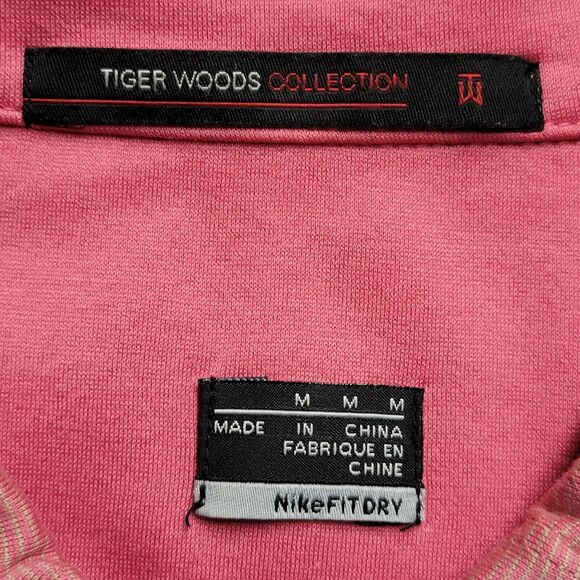 Nike Tiger Woods Stretch Fit Dry Moisture Wicking Striped M Pink Grey Polo Mens - Picture 12 of 16